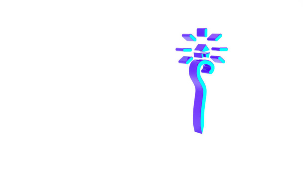 Icono de pentagrama Turquoise Magic aislado sobre fondo blanco. Varita mágica, cetro, palo, varilla. Concepto minimalista. 3D ilustración 3D render - Foto, imagen