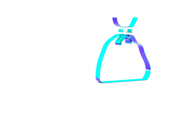 Icono de bolsa de basura turquesa aislado sobre fondo blanco. Concepto minimalista. 3D ilustración 3D render - Foto, imagen