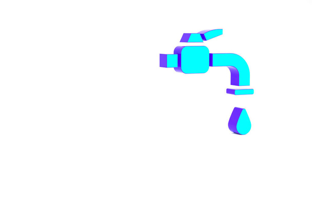 Türkis Wasserhahn-Symbol isoliert auf weißem Hintergrund. Minimalismus-Konzept. 3D Illustration 3D Renderer - Foto, Bild