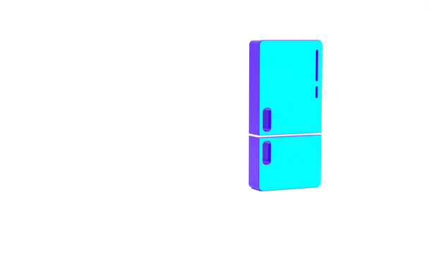 Turkoois koelkast pictogram geïsoleerd op witte achtergrond. Koelkast met vriesvak. Huishoudelijke technologie en apparaten. Minimalisme concept. 3d illustratie 3D renderen - Foto, afbeelding