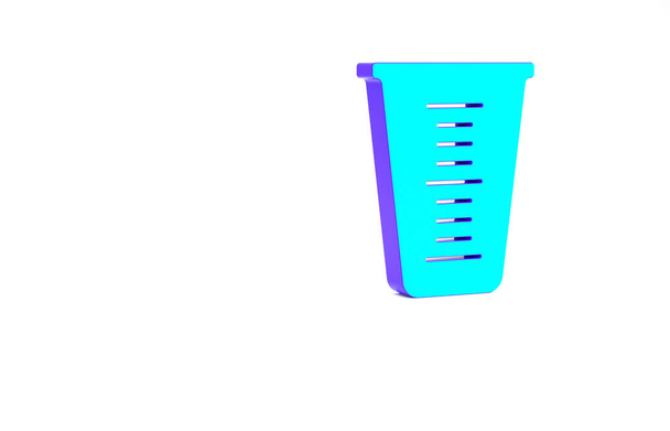 Tasse à mesurer turquoise pour mesurer l'icône des aliments secs et liquides isolée sur fond blanc. Bécher gradué en plastique avec poignée. Concept de minimalisme. Illustration 3D rendu 3D - Photo, image