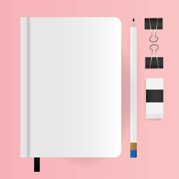 Desenho de lápis e clipes para notebooks Mockup - Vetor, Imagem