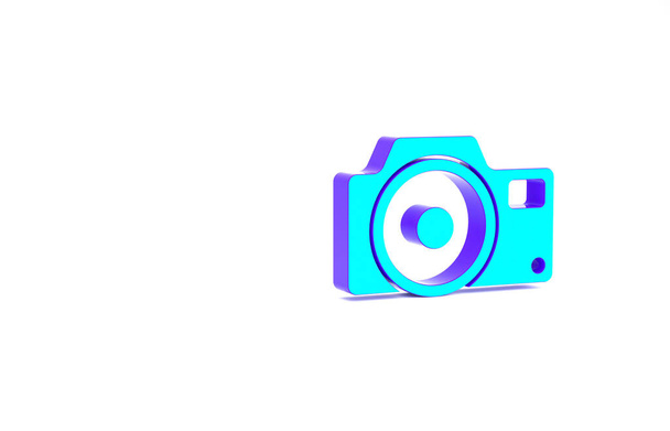 ターコイズ白い背景に隔離された写真カメラのアイコン。カメラのアイコン。最小限の概念。3Dイラスト3Dレンダリング - 写真・画像