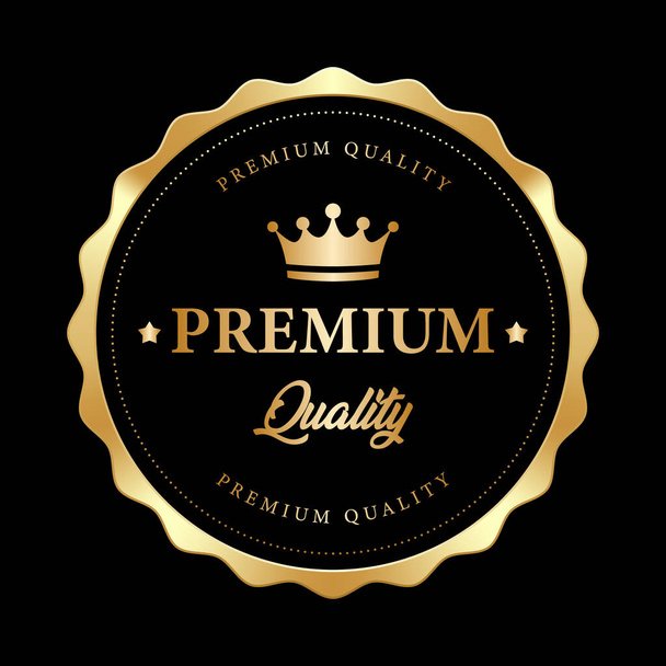 プレミアム品質のバッジクラウンブラックゴールドメタリックラウンドロゴ - ベクター画像