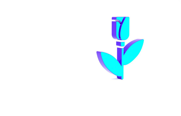 Turquoise Flower rose icon isolated on white background. Minimalism concept. 3d illustration 3D render - Fotó, kép