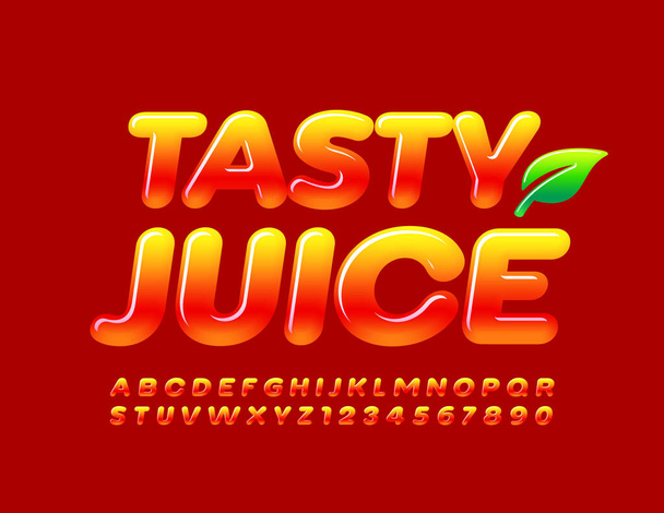 Vector bright logo Tasty Juice. Glossy Gradient Font. Yellow and Red Alphabet Letters and Numbers - Vektör, Görsel