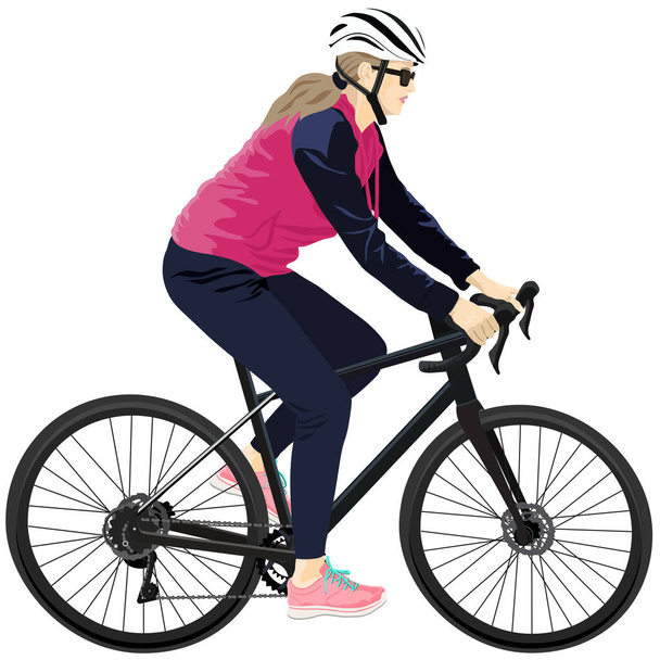 Biker donna su bianco - Vettoriali, immagini