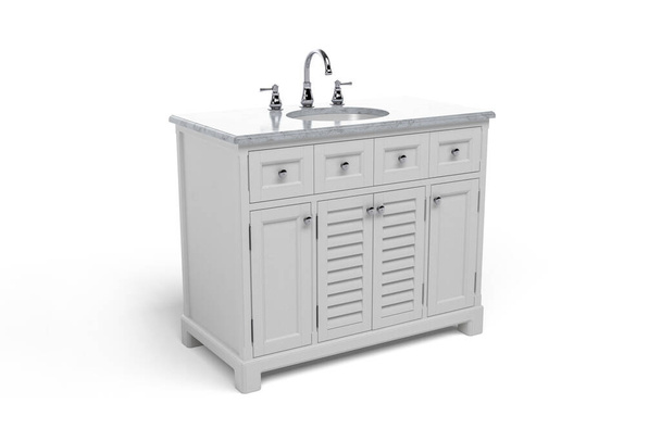 Meuble de salle de bain gris avec lavabo et robinet - isolé sur fond blanc - rendu 3d - Photo, image