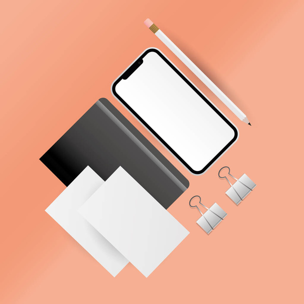 Mockup smartphone pencil and notebook vector design - Vector, Image