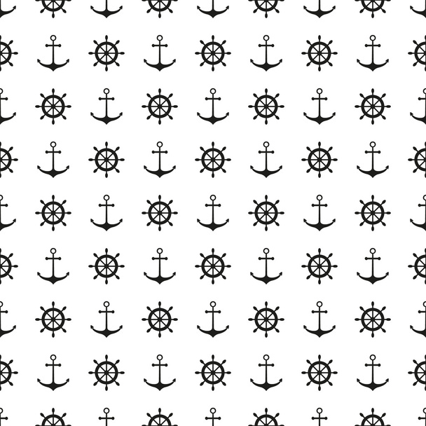 Black and white anchors and wheels - Вектор,изображение