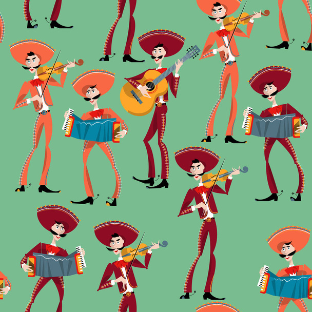 Mariachi band. Mexican traditions. Seamless background pattern. Vector illustration - Vector, imagen