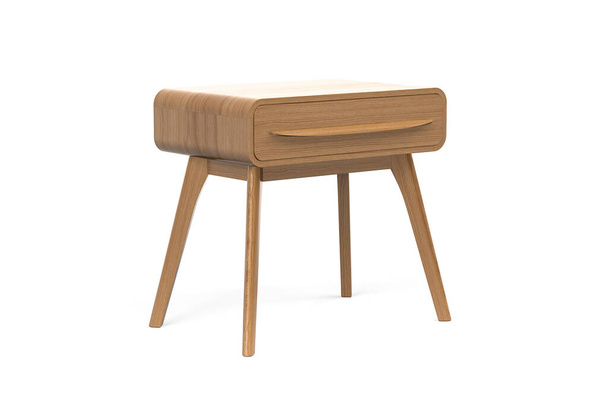 Mesa de cabeceira de madeira elegante simples isolado no fundo branco - renderização 3d - Foto, Imagem