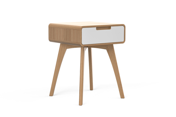 Jednoduchý elegantní dřevěný noční stolek izolovaný na bílém pozadí - 3d vykreslení - Fotografie, Obrázek