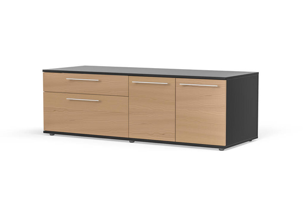 Meuble de bureau moderne en graphite avec façades en pin sur fond blanc - rendu 3d - Photo, image