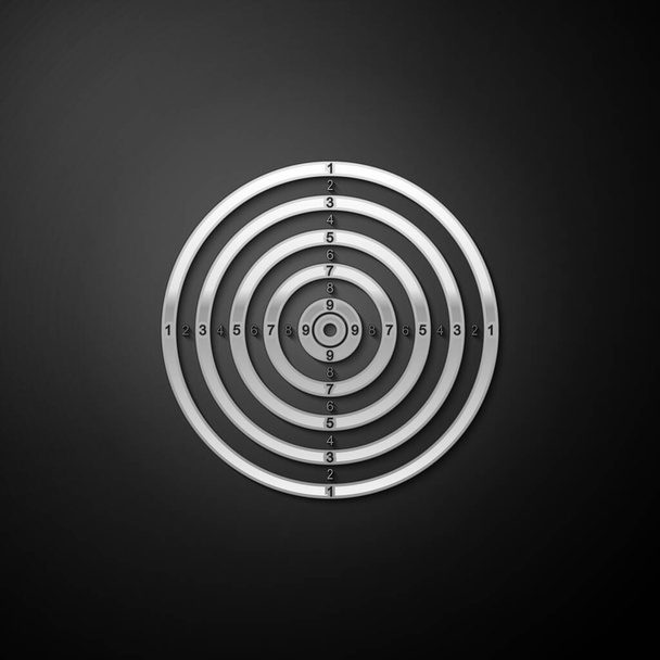 Silver Target sport for shooting competition icon isolated on black background. Clean target with numbers for shooting range or pistol shooting. Long shadow style. Vector. - Vektör, Görsel
