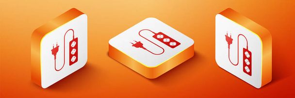 Isometric Electric extension cord icon isolated on orange background. Power plug socket. Orange square button. Vector. - Vector, Image