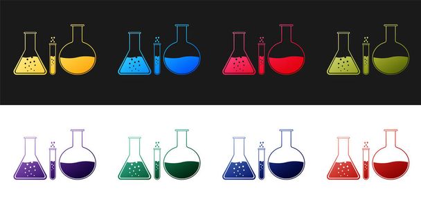 Set Test tube and flask - chemical laboratory test icon isolated on black and white background. Laboratory glassware sign.  Vector. - Vector, Image