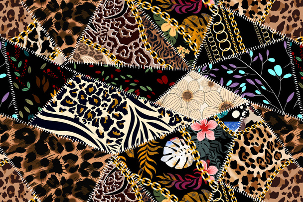Patchwork leopárd és zebra tervezési minta, leopárd és etnikai minta, varrás foltok - Fotó, kép