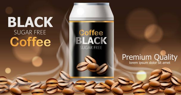 Can of premium quality sugar free black coffee. Place for text - Vecteur, image