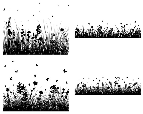 sada trávy siluety - Vektor, obrázek