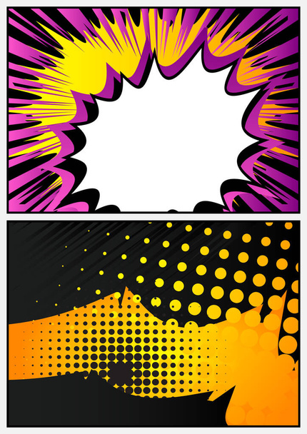 Illustrazione colorata della pagina dei fumetti con mezza bolla vocale. disegno del fumetto sfondo colorato. Fumetti vettoriali sfondo. - Vettoriali, immagini