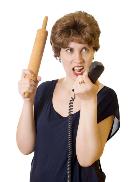 žena s Váleček na telefonu křičí - Fotografie, Obrázek