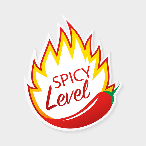 Spicy level sticker on white background. Vector illustration design. Burning hot - Vector, Image