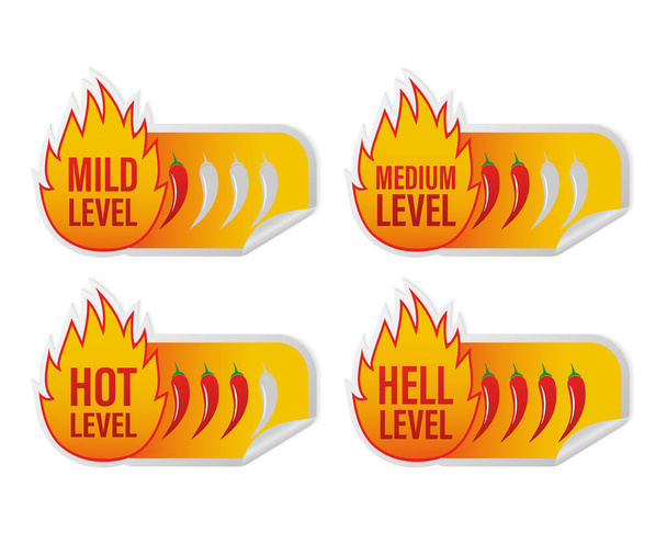 Spicy level sticker on white background. Vector illustration design. Burning hot - Vector, Image