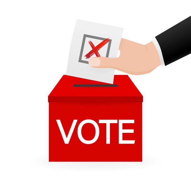 Caja de votación, gran diseño para cualquier propósito. Concepto de mano votante. Diseño mínimo. ilustración 3d - Vector, Imagen