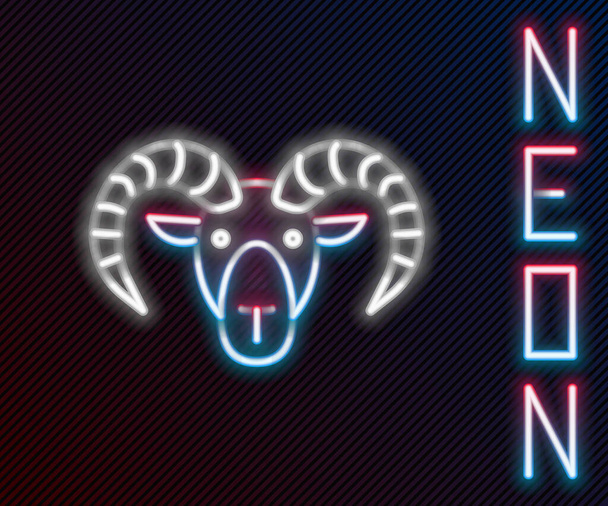 Glowing neon line Head of goat or ram icon isolated on black background. Mountain sheep. Animal symbol. Colorful outline concept. Vector. - Vector, Image