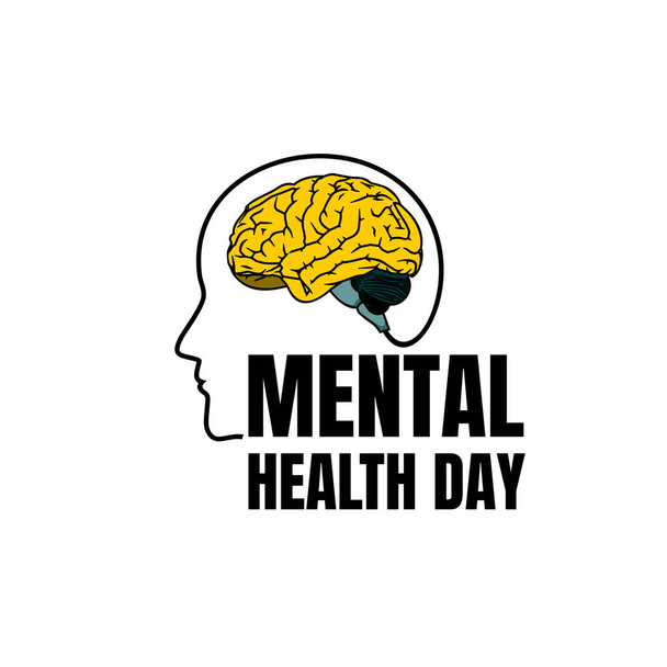 Дизайн Всемирного дня психического здоровья с изображением мозга на векторе головы. - Вектор,изображение