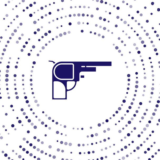 Kék Revolver fegyver ikon elszigetelt fehér háttérrel. Absztrakt kör véletlenszerű pontok. Vektor. - Vektor, kép