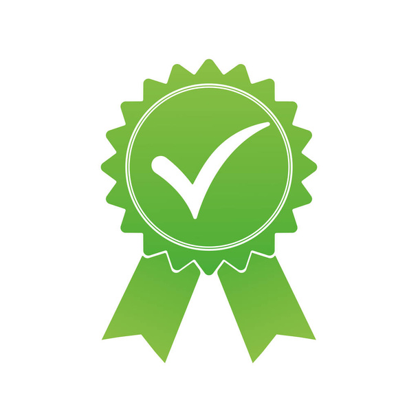 Icono verde de medalla aprobado o certificado aislado sobre fondo blanco. Ilustración vectorial - Vector, Imagen