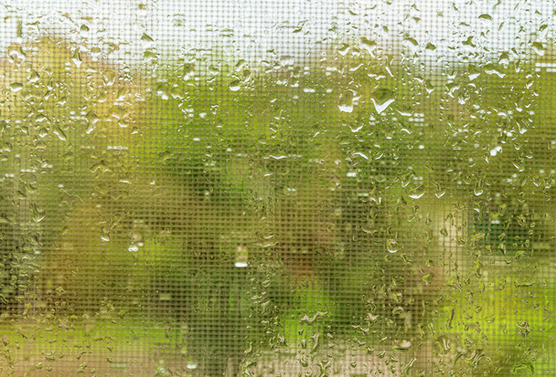 Water drops on window. Background of drops of water rain on glass transparent - Photo, Image