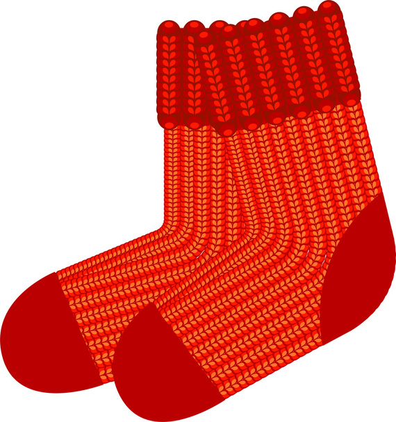 Red knit wool socks - Διάνυσμα, εικόνα