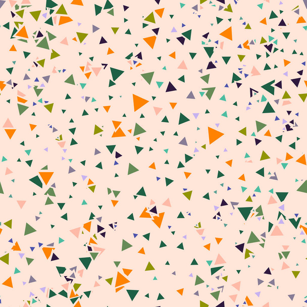 Abstract naadloos patroon met chaotische driehoekjes op roze achtergrond. Oneindigheid - Vector, afbeelding