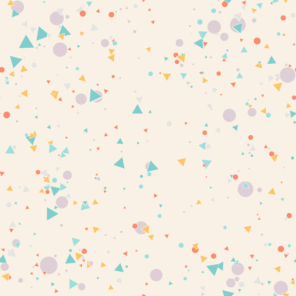 Abstract seamless pattern with colorful chaotic small circles and triangles on beige. Infinity geometric pattern. Vector illustration.     - Vector, afbeelding