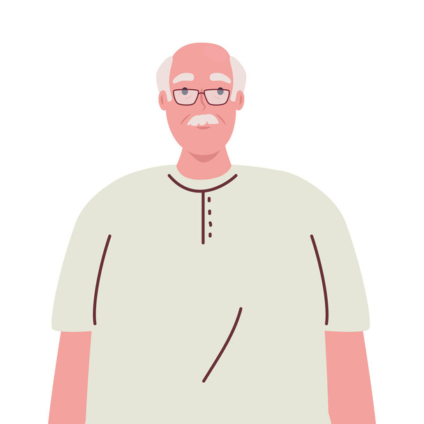 old man with eyeglasses on white background - Vector, Image