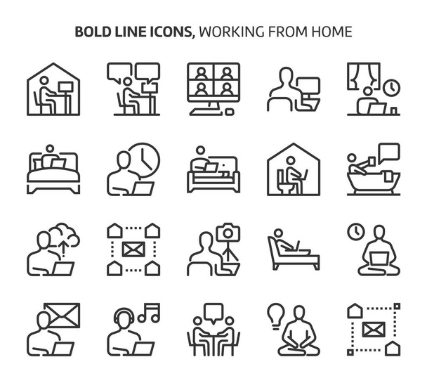 Working from home, bold line icons. The illustrations are a vector, editable stroke, 48x48 pixel perfect files. Crafted with precision and eye for quality. - Vector, Image
