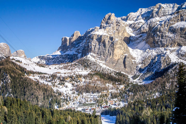 View of Dolomites Mountains in Italy. Ski area Belvedere. Canazei, Italy - Photo, Image