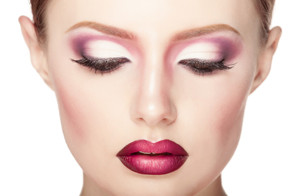 Beauty Fashion Model Girl with pink make-up, close-up studio shoot - Fotó, kép