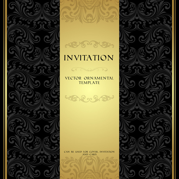 Black and gold ornamental invitation card - Vector, Image