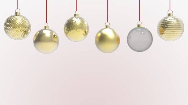 boules de Noël jaunes avec fond jaune. boules de Noël colorées pour arbre de Noël, verre de Noël, boule en métal et en plastique. Groupe de Baubles suspendus modèle de décoration de vacances. Illustration de rendu 3D - Photo, image