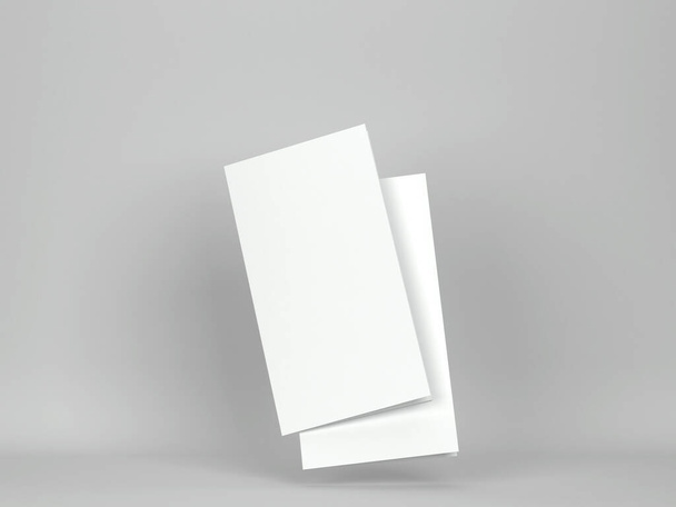 Blank trifold brochure mockup. 3d illustration on gray background  - Fotoğraf, Görsel