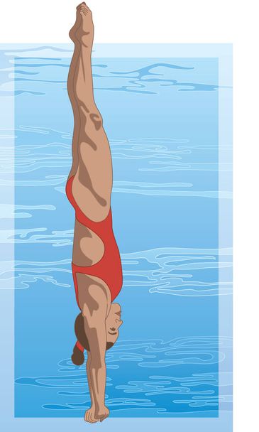sommozzatore, femmina in posizione dritta con piscina sullo sfondo - Vettoriali, immagini