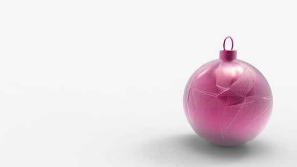 Pink Christmas balls with white background. colorful xmas balls for christmas tree, Xmas glass, metal and plastic ball. Group of Baubles hanging Holiday decoration template. 3d render illustration - Photo, image