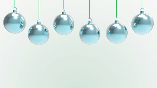 Azure świąteczne kulki z lazurowym tle. kolorowe kulki świąteczne na choinkę, szkło, metalową i plastikową piłkę. Grupa Baubles wiszące szablon dekoracji wakacyjnych. Ilustracja 3D renderowania - Zdjęcie, obraz
