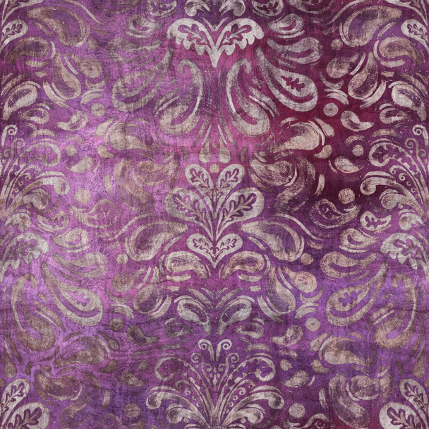Роскошный пурпурный и загорелый дамасский бесшовный узор - Фото, изображение