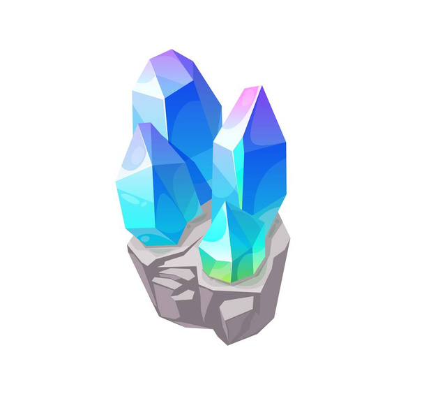 Синий волшебный хрустальный камень, векторный драгоценный камень. Изолированный природный бирюзовый драгоценный камень циркон, апатит, лазурит лазурит, опал или кварцевое стекло. Карикатурные украшения и геологический магический кристалл для p? игра - Вектор,изображение