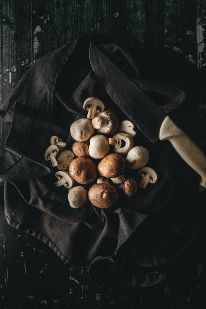 Chapiones de diferentes tipos sobre tela oscura - Fotografie, Obrázek
